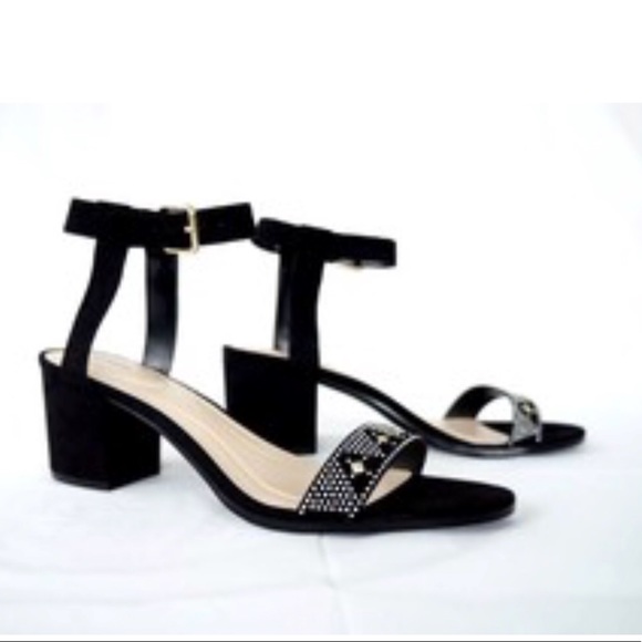 Black Ankle Strap Embellished Block Heel Sandals - Picture 7 of 7